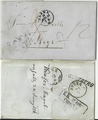 Schweiz 1852/64, 3 Porto Brief v Basel n. Steyr Österreich. Versch.Transite #607