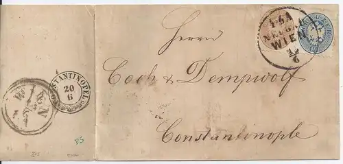 Österreich, Brief m. 10+15 Kreuzer v. Wien nach Constantinople.  #S315