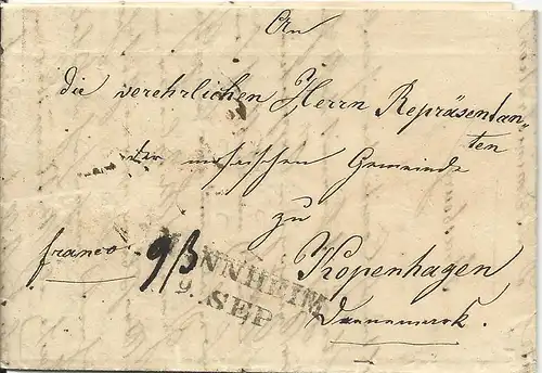 Baden 1840, Franko Brief m. interess. Judaika Inhalt v. L2 Mannheim n. Dänemark.