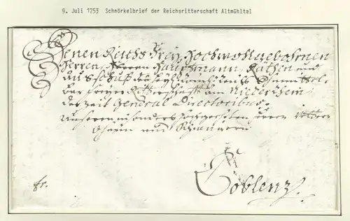 Bayern 1753, sehr gut erhaltener Brief d. Ritterschaft Orts Altmühl in Francken