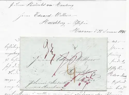 1845, "Schiffs Brief Post Hamburg" auf Brief v. Havanna n. Preussen
