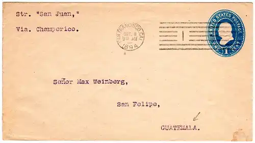 USA 1894, 1 C. Ganzsachenumschlag als Drucksache v. San Francisco n. Guatemala