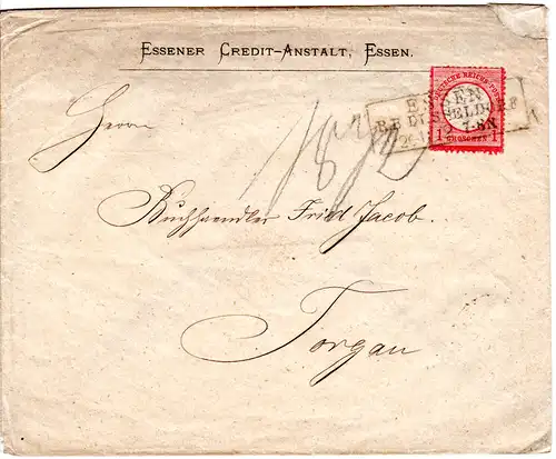 DR 1872, R3 ESSEN R.B. DÜSSELDORF auf Bank Brief m. 1 Gr.