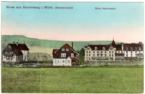 Gruss aus Schömberg m. Heilanstalt, 1909 gebr. Farb-AK.