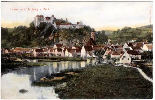 Gruss aud Harburg i. Ries, 1905 gebr. Farb-AK.