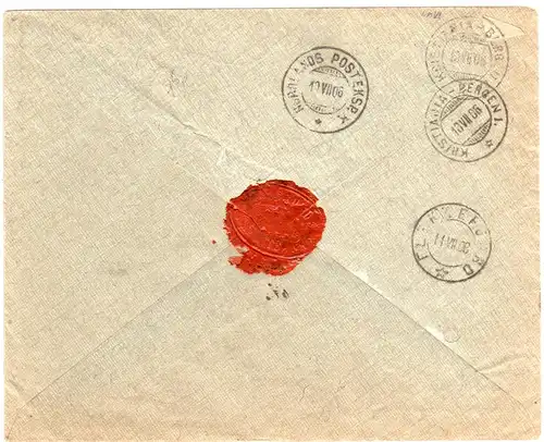 Norwegen 1906, 10+20 öre auf Reko Bank-Brief v. Aalesund n. Flekkefjord