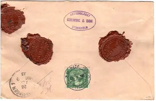 Schweden 1923, 3x35 u. rücks. 10 öre auf Wert Brief v. Stockholm n. Bayern.