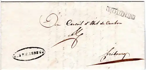 Schweiz 1831, R1 MOUDON auf Brief n. Fribourg.