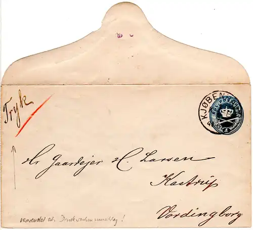 Dänemark U 7, 4 öre Ganzsache Brief gebr. als Drucksache v. Kopenhagen.
