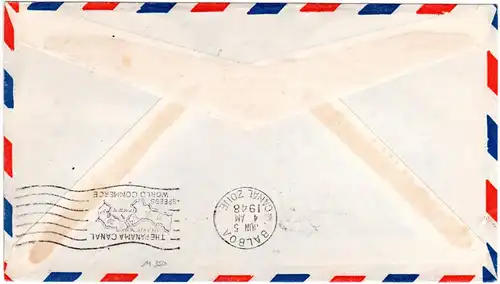 USA 1948, 5 C. auf Erstflug Brief Houston-Balboa Canal Zone