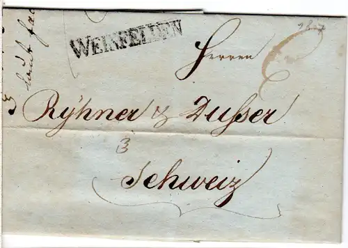 Schweiz 1817, Thurgau-L1 WEINFELDEN auf Porto Brief m. kpl. Inhalt.