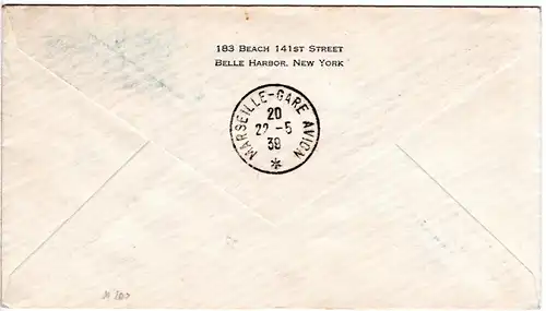 USA 1939, 30 C. auf Transatlantic Erstflug Brief New York-Marseille Frankreich