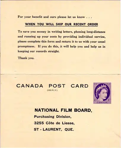 Kanada 1968, ungebr. 4+4 C. Doppelkarte Ganzsache 