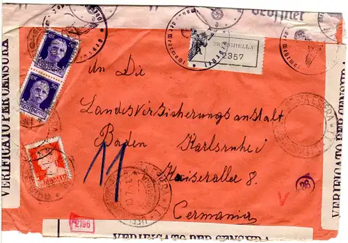 Italien 1941, 1,75 L.+2x50 C. auf Einschreiben Zensur Brief v. Brisighella