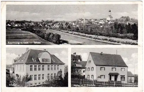 Kaufering am Lech m. Schule u. Handlung Stedele, 1949 gebr. sw-AK.