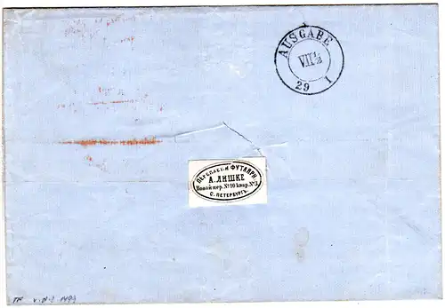 Russland 1867, blauer Ovalstpl franco n. auf Brief v. St. Petersburg n. Sachsen