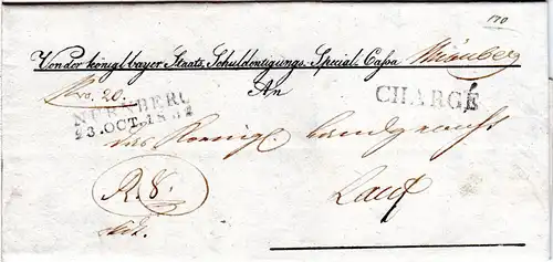 Bayern 1832, L2 NÜRNBERG u. CHARGÈ auf  Brief n. Lauf