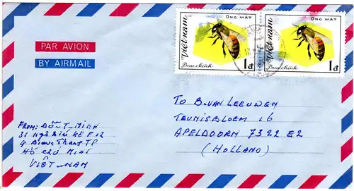 Vietnam 1983, MeF Paar 1 D. Biene auf Luftpost Brief i.d. NL