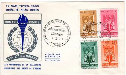 Vietnam 1963, Ausgabe 15 J. Erkärung d. Menschenrechte kpl. auf FDC