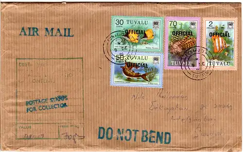 Tuvalu 1981, 4 Officials Fische auf Luftpost Brief v. Funafuti n. Schweden.