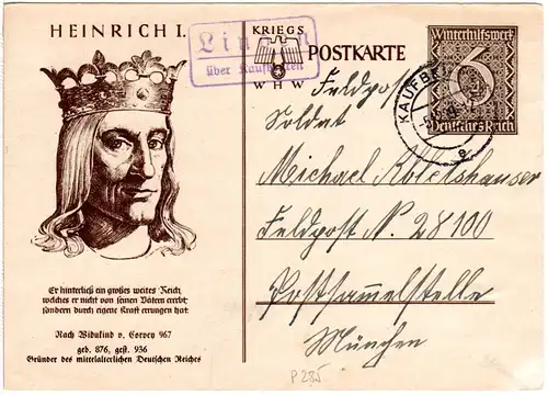 DR 1939, Landpoststempel LINDEN über Kaufbeuren auf 6 Pf. Bild-Ganzsache