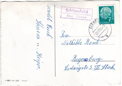 BRD 1960, Landpost Stpl. 13b NIEDERPÖRING über Plattling auf Karte m. 10 Pf.