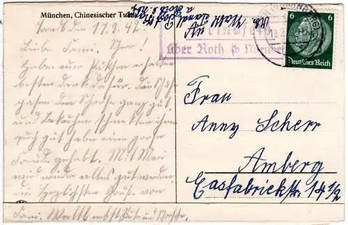 DR 1942, Landpoststempel WEINSFELD über Roth (b. Nürnberg) auf Karte m. 6 Pf. 