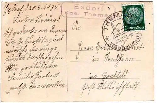 DR 1937, Landpoststempel EXDORF über Themar auf Karte m. 6 Pf. 