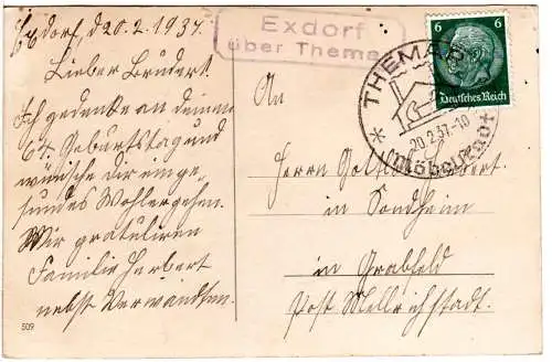 DR 1937, Landpoststempel EXDORF über Themar auf Karte m. 6 Pf.