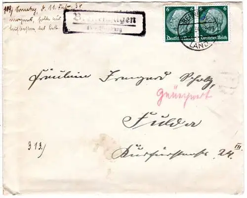 DR 1934, Landpoststempel BREITENHAGEN über Bernburg auf Brief m. 2x6 Pf.
