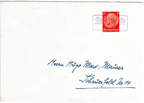 DR, Landpost Stpl. SCHEUERFELD über Coburg als Entwertung auf Ortsbrief m. 8 Pf.