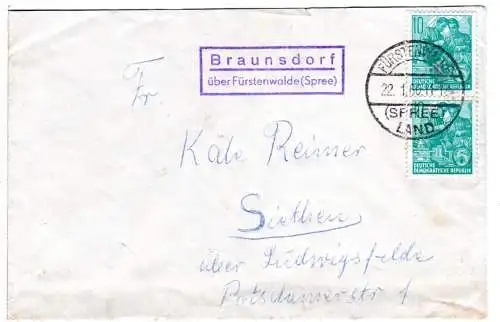 DDR 1960, Landpoststempel BRAUNSDORF über Fürstenwalde auf Brief m. 2x10 Pf. 