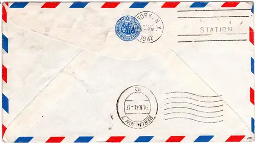 USA 1947, 4x3 und dann noch 3 C. auf erst zuwenig frankiertem Luftpostbrief 