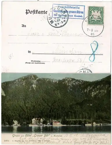 Bayern 1902, Posthilfstelle GASTHAUS ZUM GRAUEN BÄREN auf Hotel-AK m. 5 Pf.