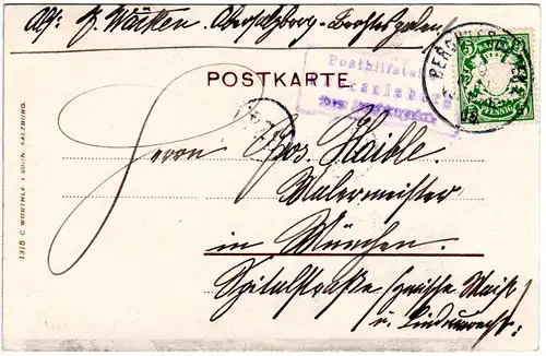 Bayern 1905, Posthilfstelle Obersalzberg Taxe Berchtesgaden auf AK m. 5 Pf.