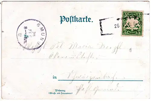 Bayern 1901, L2-Aushilfstempel MIESBACH auf Karte m. 5 Pf. 