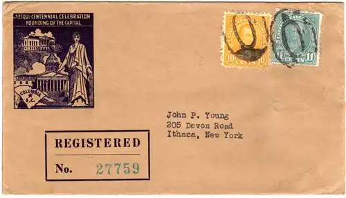 USA 1936, 10+11 C. auf illustriertem Founding The Capitol Einschreiben Brief