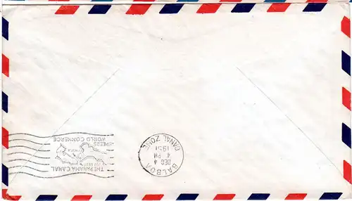 USA 1951, 10 C. auf Erstflug Brief Los Angeles-Balboa Canal Zone