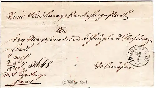 Bayern 1869, Zier-K1 INGOLSTADT auf Brief n. München