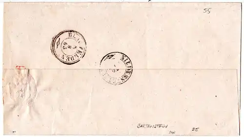 Württemberg 1863, 1 Kr. auf Drucksachenschleife m. K3 BARTENSTEIN