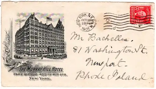 USA 1905, 2 C. auf illustriertem Hotel Brief v. New York