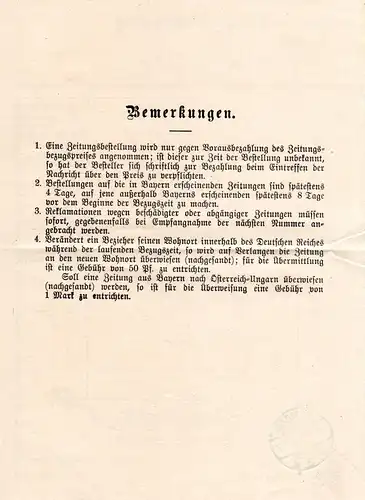 Bayern 1916, Postformular Zeitungsbestellungsquittung m. Stempel Kulmbach 2a