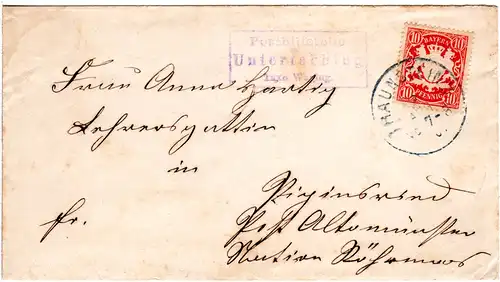 Bayern 1901 Posthilfstelle UNTERTACHING Taxe Waging auf Brief m. 10 Pf