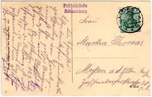 DR 1914, L2 Posthülfstelle Schaumburg auf entspr. sw-AK m. 5 Pf. u. Stpl. Diez
