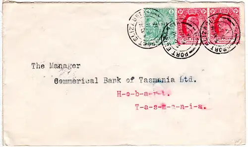 Kap d. Guten Hoffnung 1905, 1/2+Paar 1d auf Brief v. Port Elizabeth n. Tasmanien