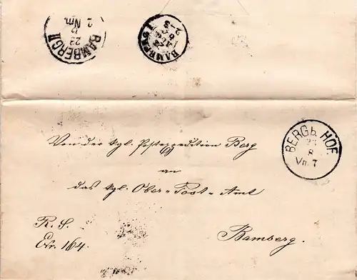 Bayern 1880, K1 BERG b. HOF auf Brief der Postexpedition n. Bamberg