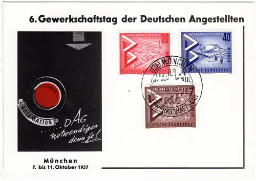 1952, Sonderkarte 6. Gerwerkschaftstag d. Dt. Angestellten m. entpr. Sonderstpl.