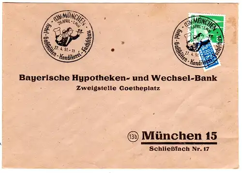 BRD 1951, München Hotel-Gaststätten...Fachschau, Sonderstpl. auf Brief m. 10 Pf.