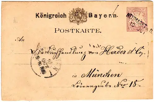 Bayern 1879, L2-Aushilfstempel NEUMARKT a.R. auf 5 Pf. Ganzsache.