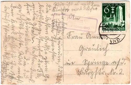 DR 1939, Landpost Stpl. HEINUM über Elze auf Karte m. 6 Pf. Danzig ist Deutsch.